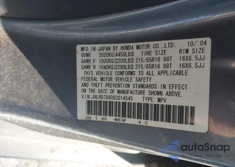 2005 Honda Cr-V Se/Ex из США, поврежденный, VIN JHLRD78905C014545